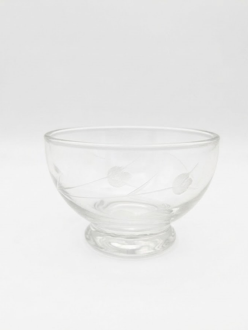 Vintage Clear Glass Footed Berry Dessert Bowl Etched Floral Tulip Pedestal Dish